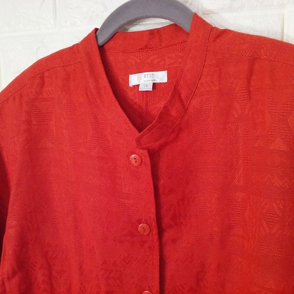 Erin London Top Linen Mandarin Shacket Tunic 2X Textured 3/4 Sleeves Orange - Picture 8 of 11